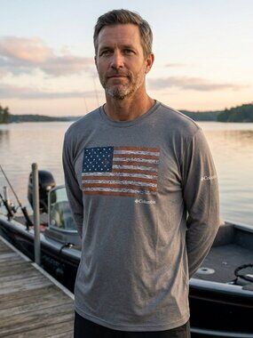 Columbia PFG American Flag Fishing Graphic Long Sleeve Shirt XX